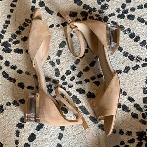 Nine West Suede Open Toe Glass Block Heel